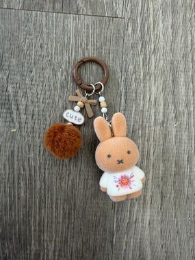 miffy Plush Bunny Keychain in Peach with Brown Pom
